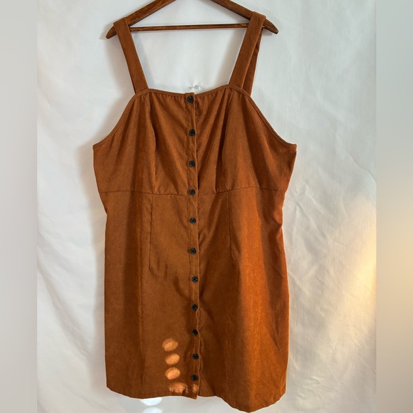 Terracotta brown corduroy sleeveless button up mini dress fall autumn trendy 4XL - Picture 1 of 8